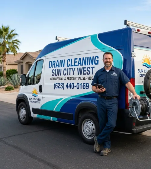 Drain Cleaning Sun City West service technician with company van